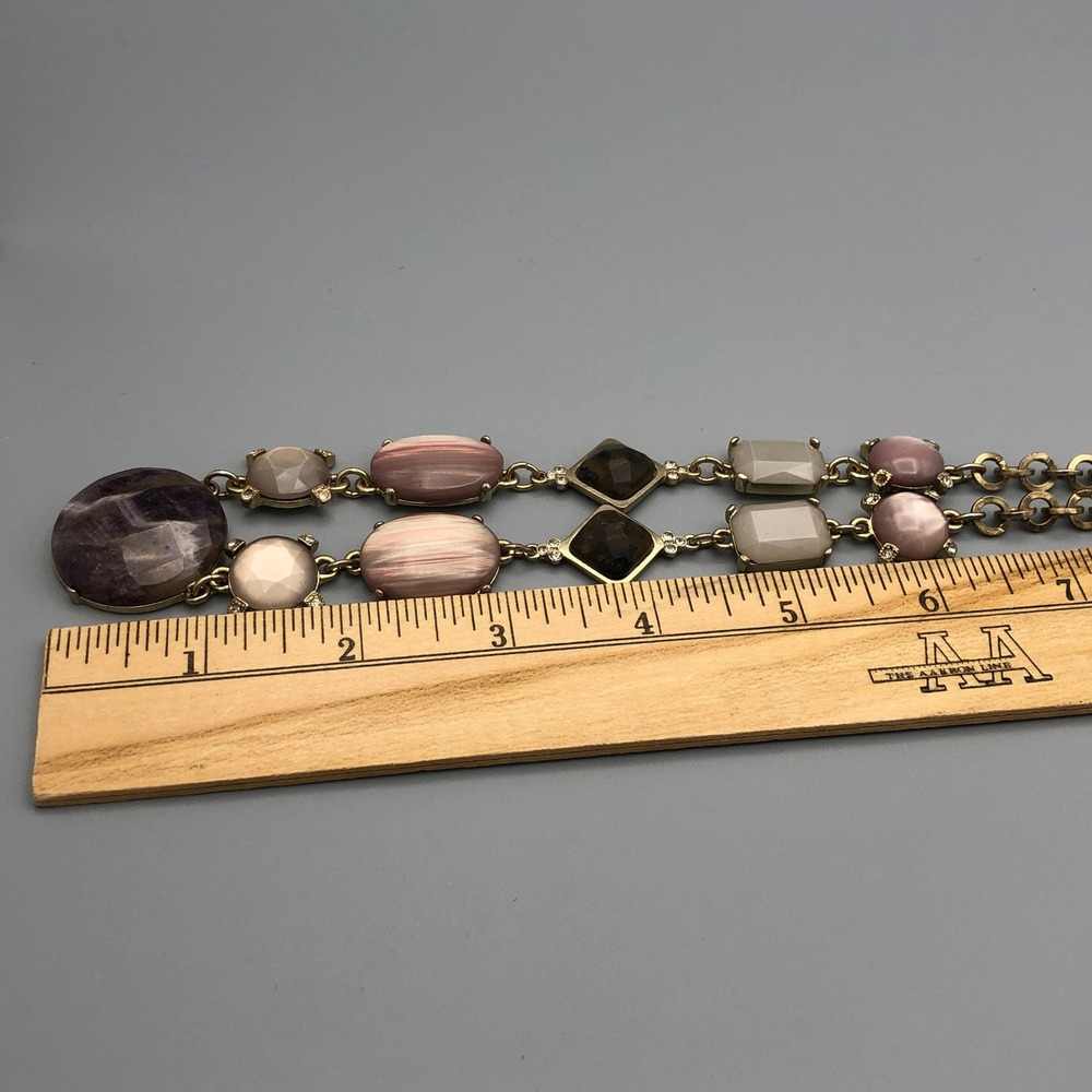 Amethyst Necklace Chunky Faceted Purple Stone Pink Chatoyant Resin Cabochons 30" - Picture 9 of 10